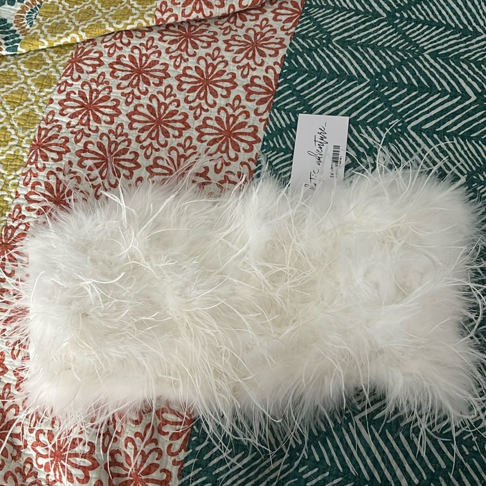 Faux feather white strapless top from 12th tribe. New with tags. Size large